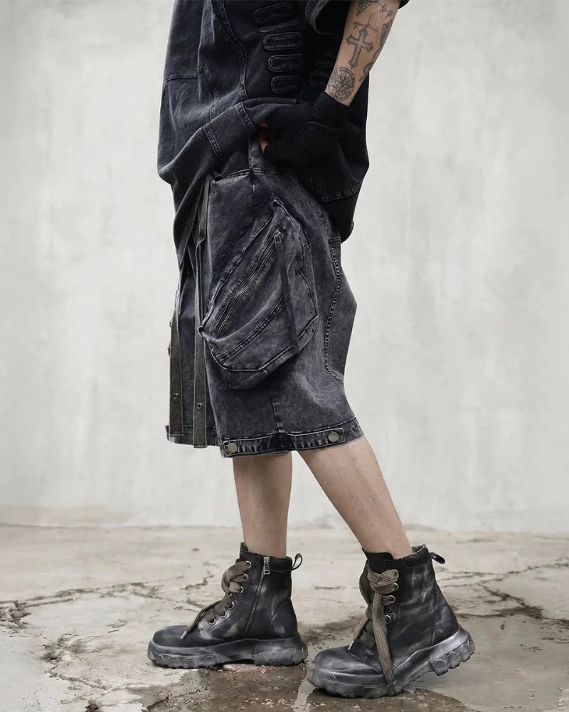 Apocalypse Washed Patchwork Tactical Cargo Shorts | Baggy Jorts - Image 3