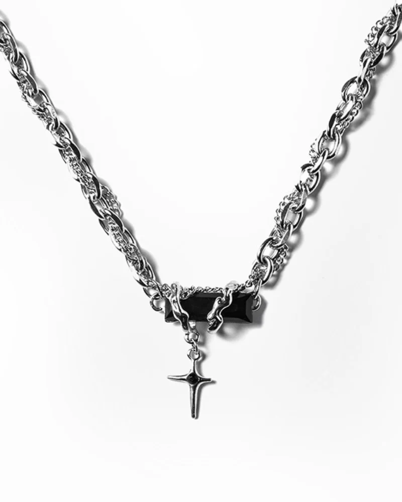 Black Stone Multi-layered Star Necklace - Image 3