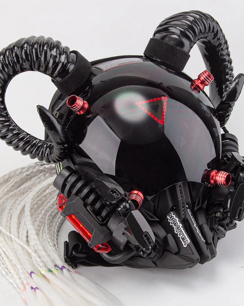 Black Goat Horns LED Cyberpunk Helmet Mask - Image 8