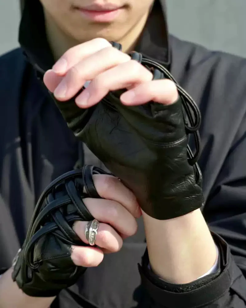 Cyberpunk Functional Zipper Motorcycle Fingerless Gloves - Image 3