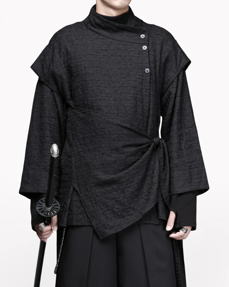 Dark Modern Japanese Asymmetrical Robe Shirt