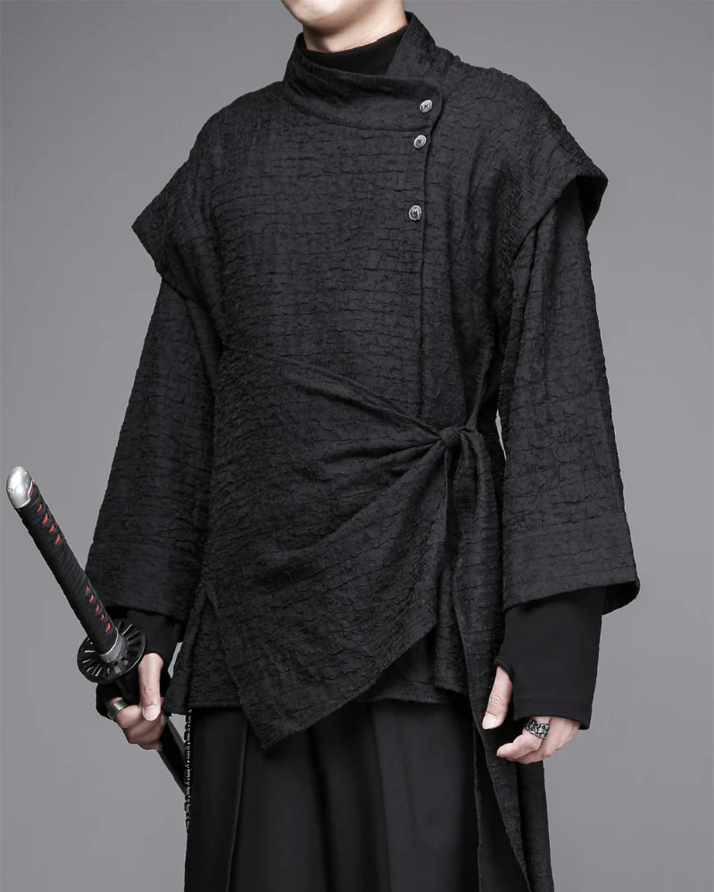 Dark Modern Japanese Asymmetrical Robe Shirt - Image 2
