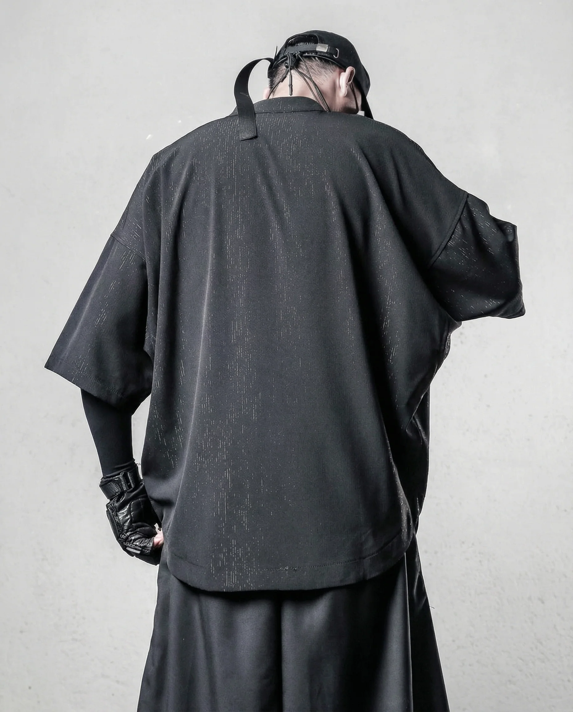 Darkwear Chain Lace-Up Textured Short Sleeve Shirt - Image 4