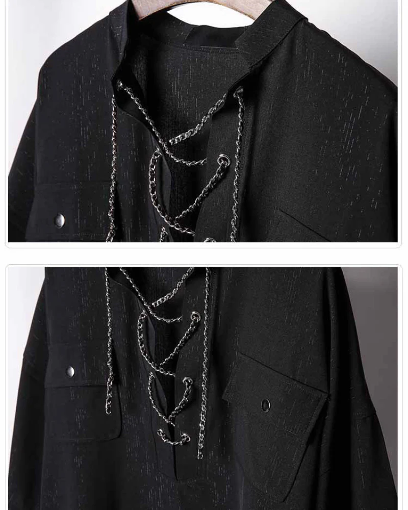 Darkwear Chain Lace-Up Textured Short Sleeve Shirt - Image 9