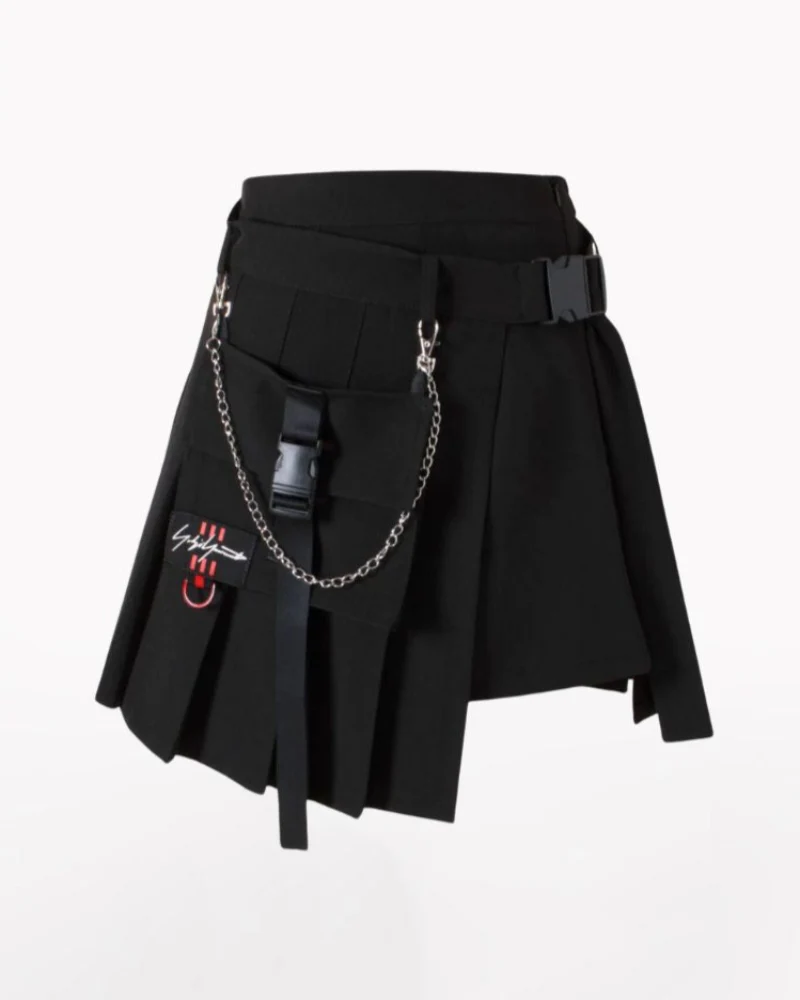 Detachable Pocket Black Cargo Skirt
