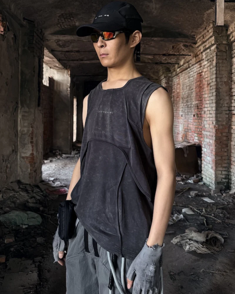 Dune Wasteland Deconstructed Splicing Sleeveless T-Shirt - Image 3