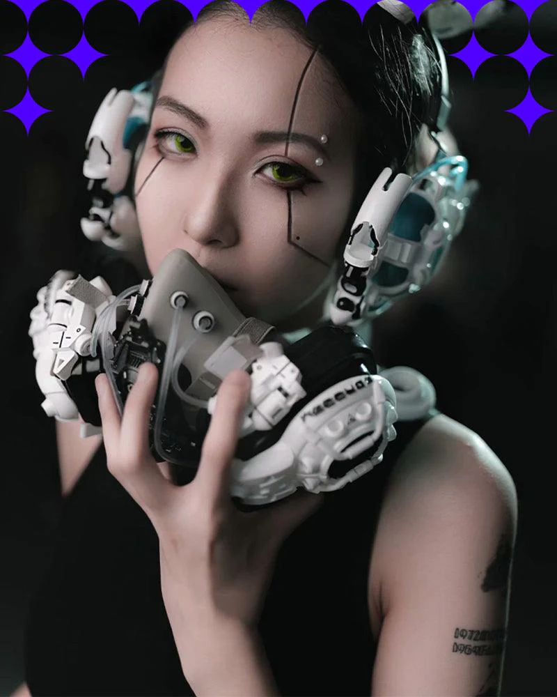 Fallen Angel Futuristic Cosplay Cyberpunk White Headband And Mask (Sold Separately) - Image 19