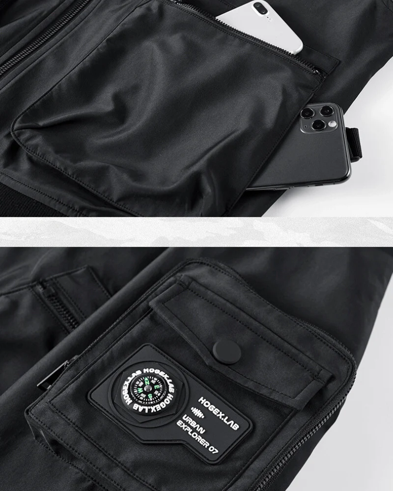 Functional Fake Two Piece Backpack Bomber Jacket - Image 7