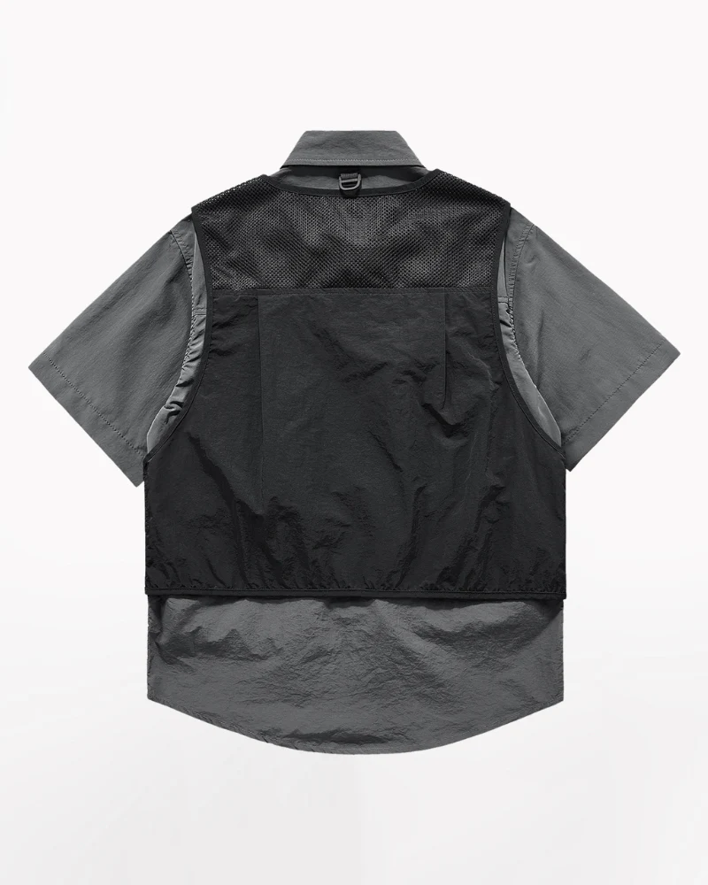 Functional Fake Two-Piece Short Sleeve Shirt - Image 5