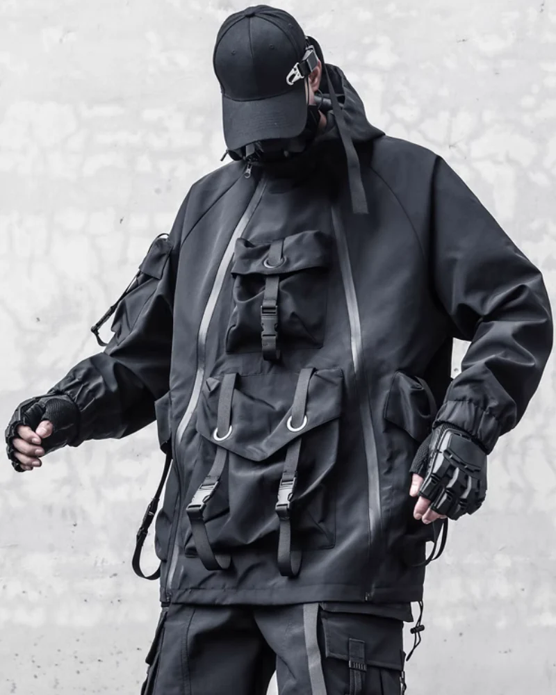 Functional Hardcore Loose Cyberpunk Hooded Jacket - Image 4