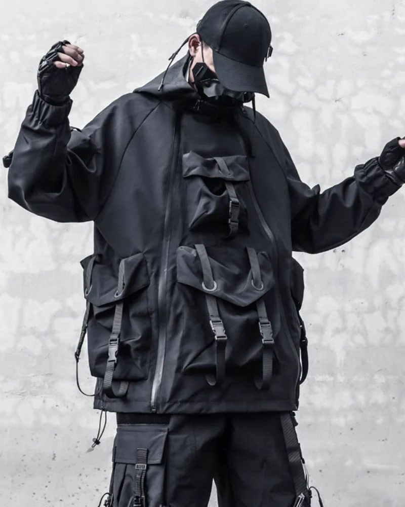 Functional Hardcore Loose Cyberpunk Hooded Jacket - Image 6