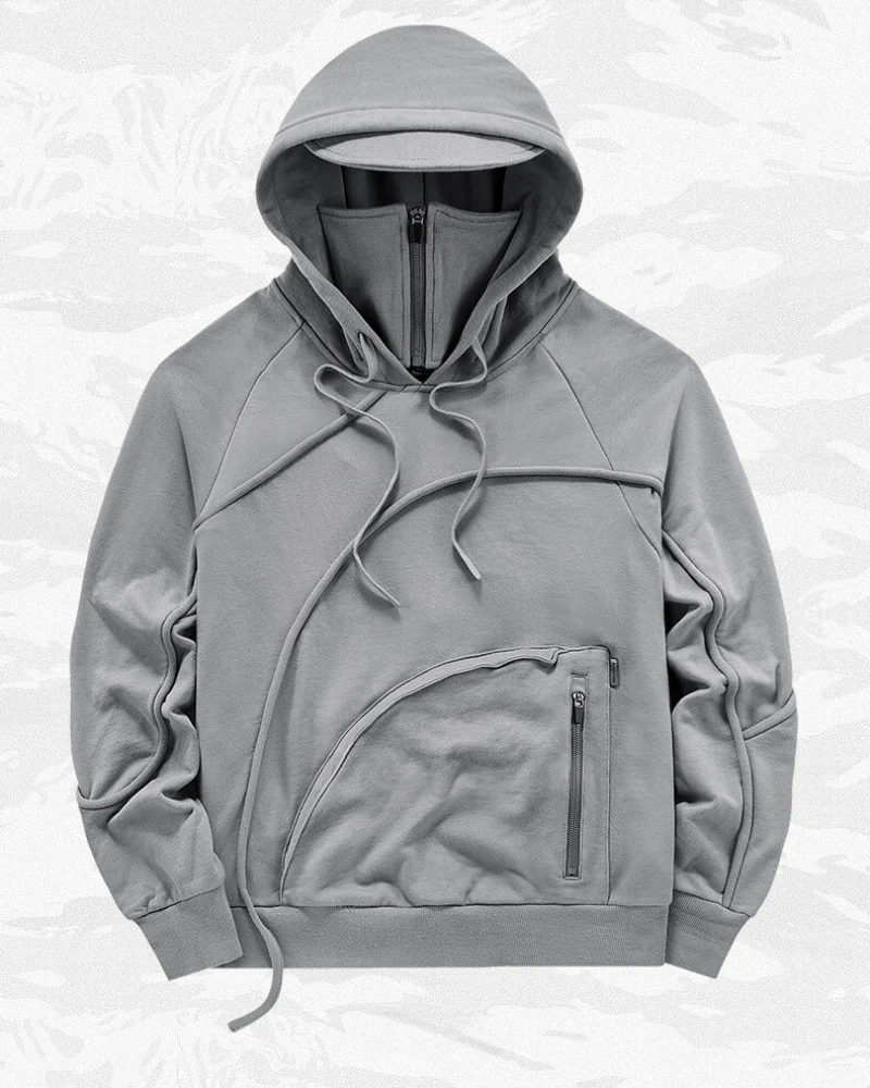 Functional Irregular Pocket Mask Tactical Hoodie - Image 4