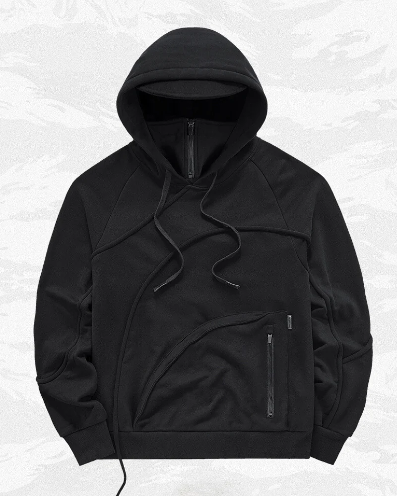 Functional Irregular Pocket Mask Tactical Hoodie - Image 6