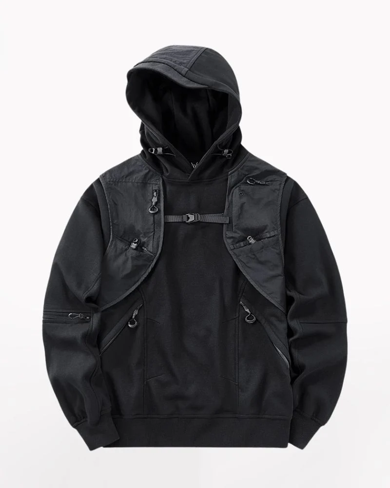 Functional Multi-Pockets Patchwork Hoodie