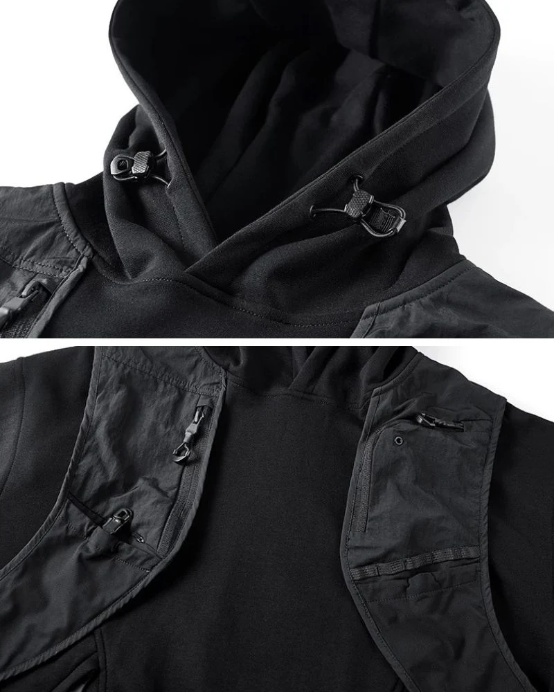 Functional Multi-Pockets Patchwork Hoodie - Image 3