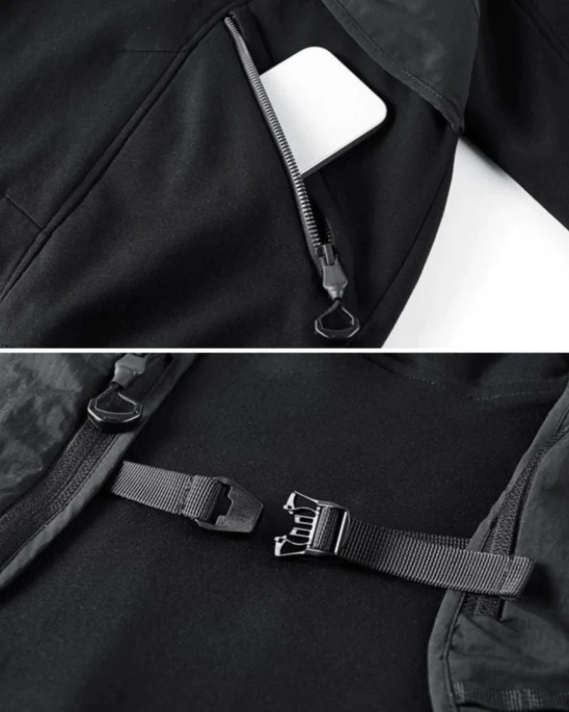 Functional Multi-Pockets Patchwork Hoodie - Image 5