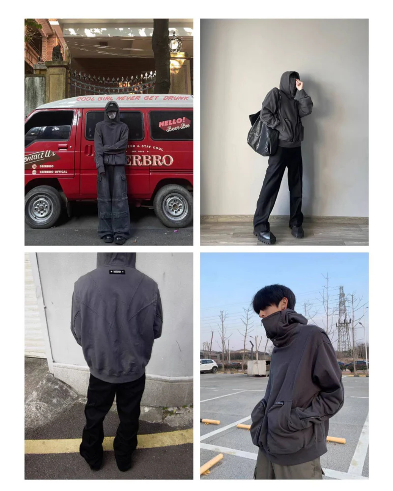 Functional Ninja Cropped Removable Mask Hoodie - Image 9