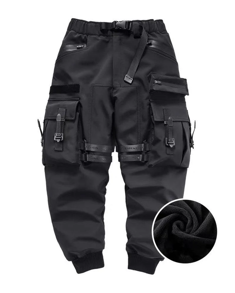 Functional Ribbon Pocket Black Cargo Pants - Image 11