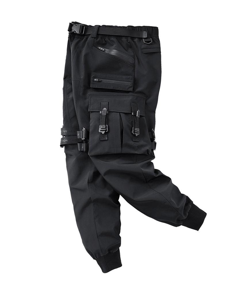 Functional Ribbon Pocket Black Cargo Pants - Image 3