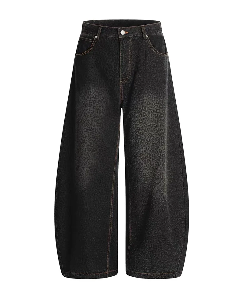 Gradient Leopard Print Wide-Leg Unisex Baggy Jeans - Image 10