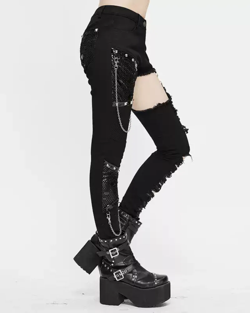 Grunge Destroyed Skinny Women Stretch Punk Pants - Image 3