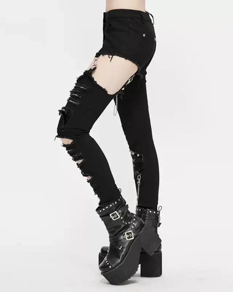 Grunge Destroyed Skinny Women Stretch Punk Pants - Image 4