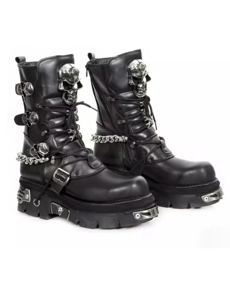 Harley Motorcycle Skull Punk Couple Handmade Martin Boots - Image 2