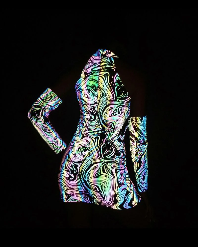 Hollow Out Halter Reflective Rave Dress - Image 2