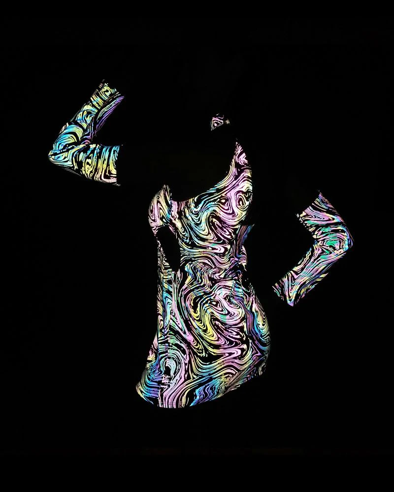 Hollow Out Halter Reflective Rave Dress - Image 3