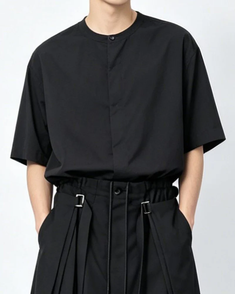 Japanese Dark Casual Tencel Short Sleeve Shirt