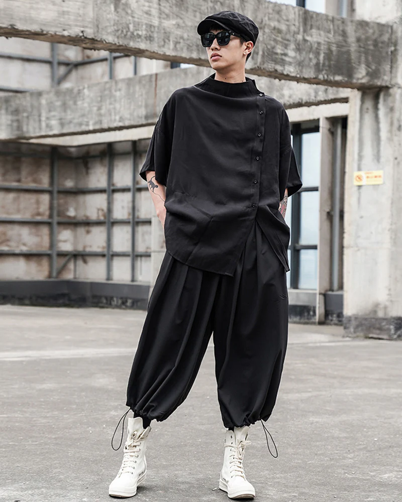 Japanese Relaxed Standing Collar Techwear Shirt - Image 8