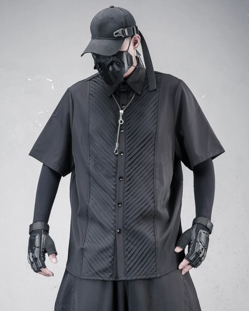 Japanese Style Summer Loose Pleated Short Sleeve Shirt - Image 3