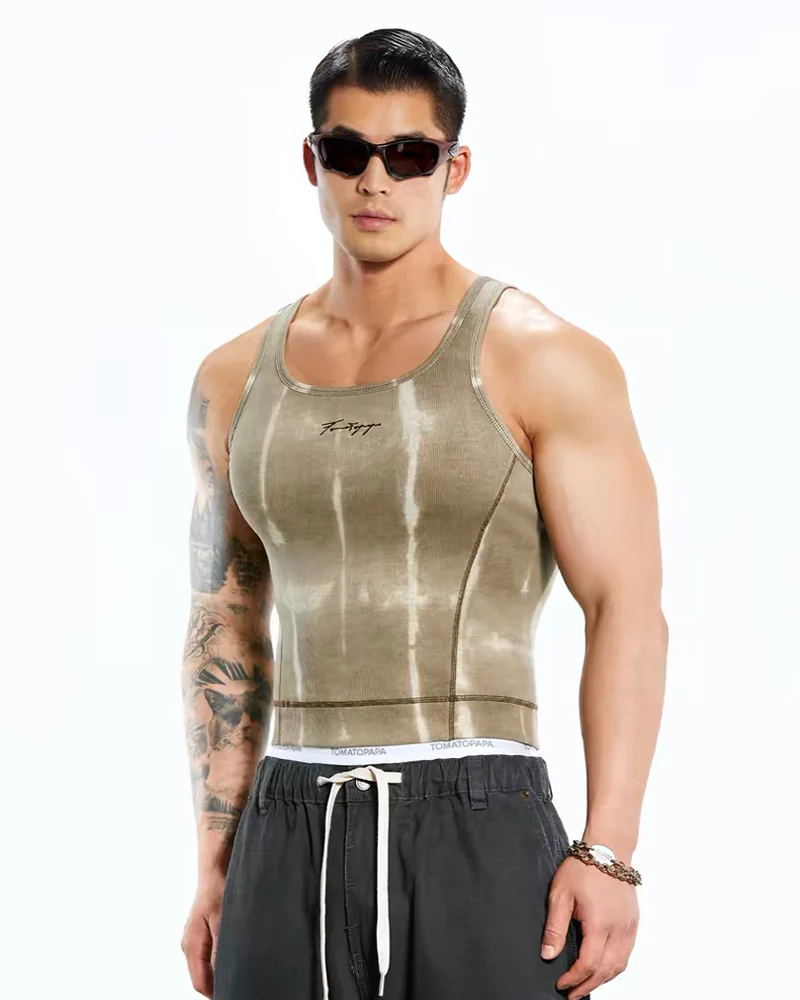 Men’s Ribbed Tie-Dye Stretch Workout Muscle Shirt - Image 11