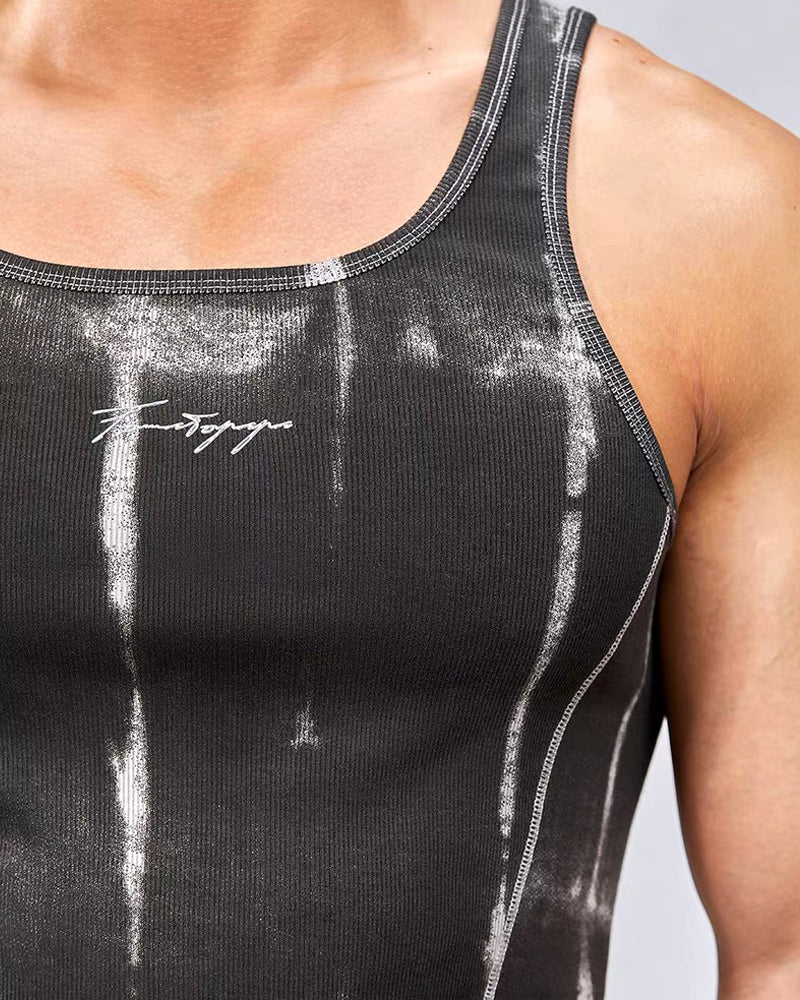 Men’s Ribbed Tie-Dye Stretch Workout Muscle Shirt - Image 5