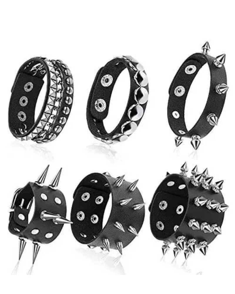Men's Leather Punk Hip Hop Studded Bracelet - Image 4