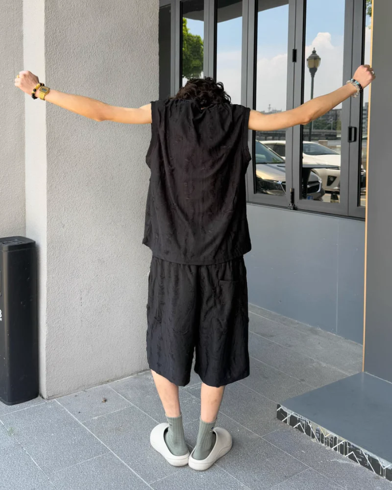 Men's Summer Hollow Hole Sleeveless T-Shirt & Shorts Set - Image 8