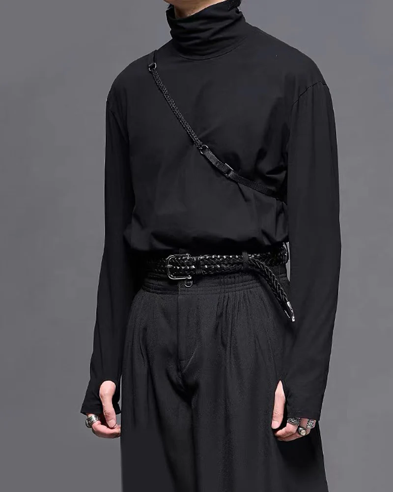 Modern Japanese Mock Neck Long-Sleeve T-Shirt - Image 3