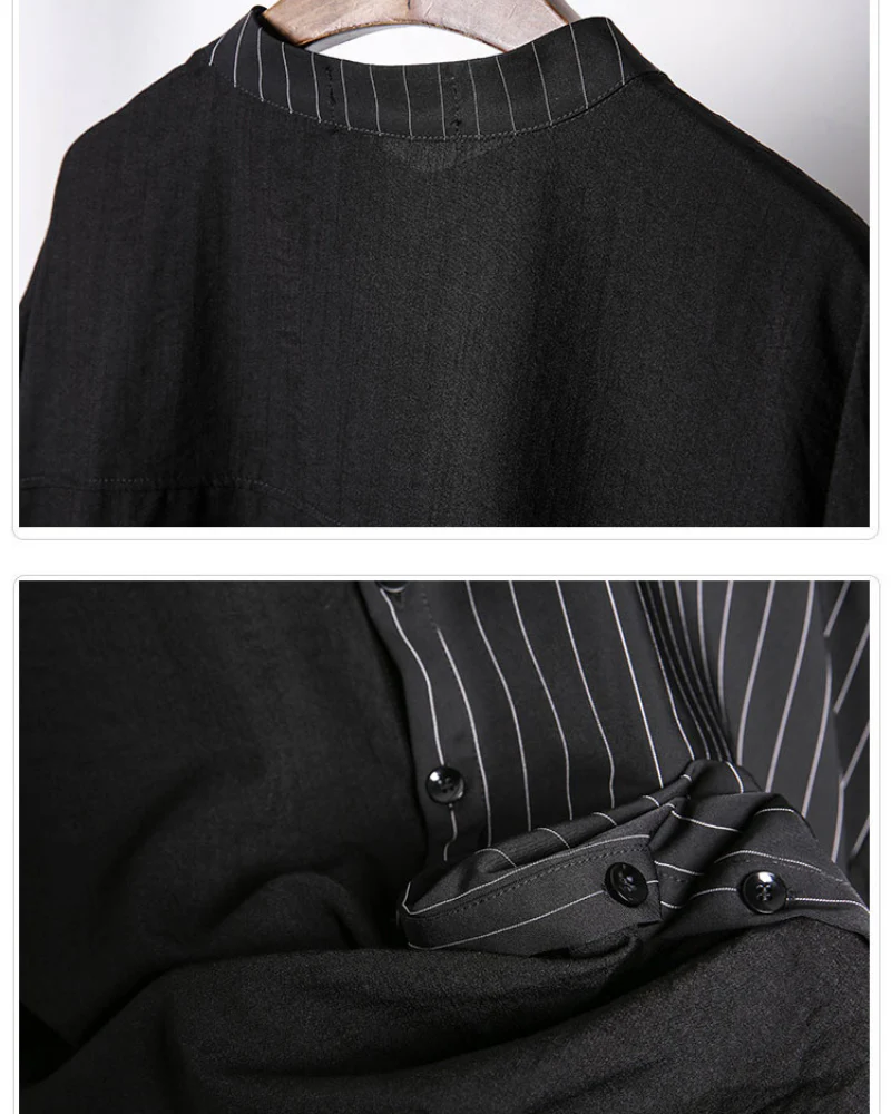 Japanese Style Asymmetrical Striped Patchwork Shirt - Image 10
