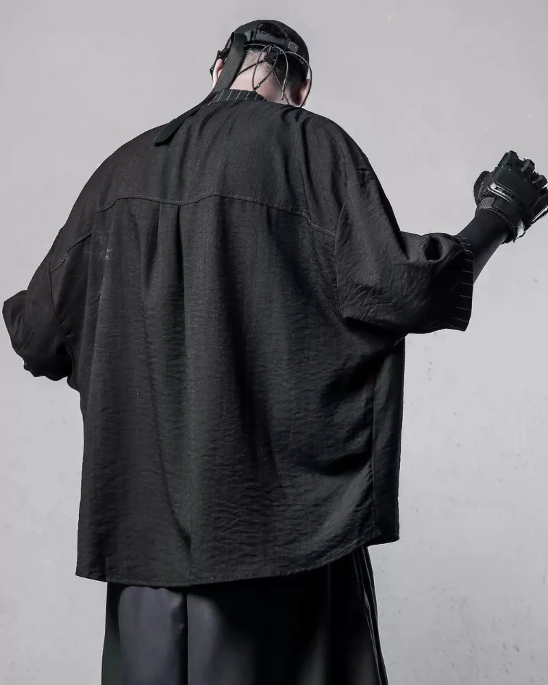 Japanese Style Asymmetrical Striped Patchwork Shirt - Image 4