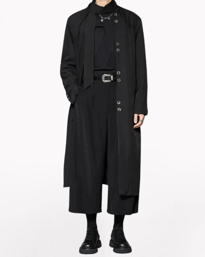 Modern Japanese Style Scarf Collar Long Coat - Image 3