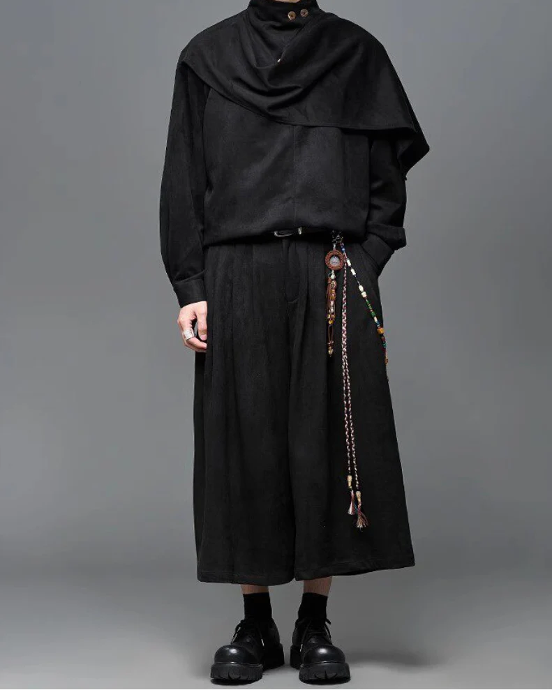 Modern Urban Edge Wide-leg Crop Hakama Pants - Image 3