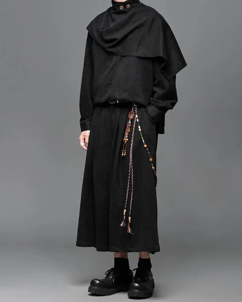 Modern Urban Edge Wide-leg Crop Hakama Pants - Image 4