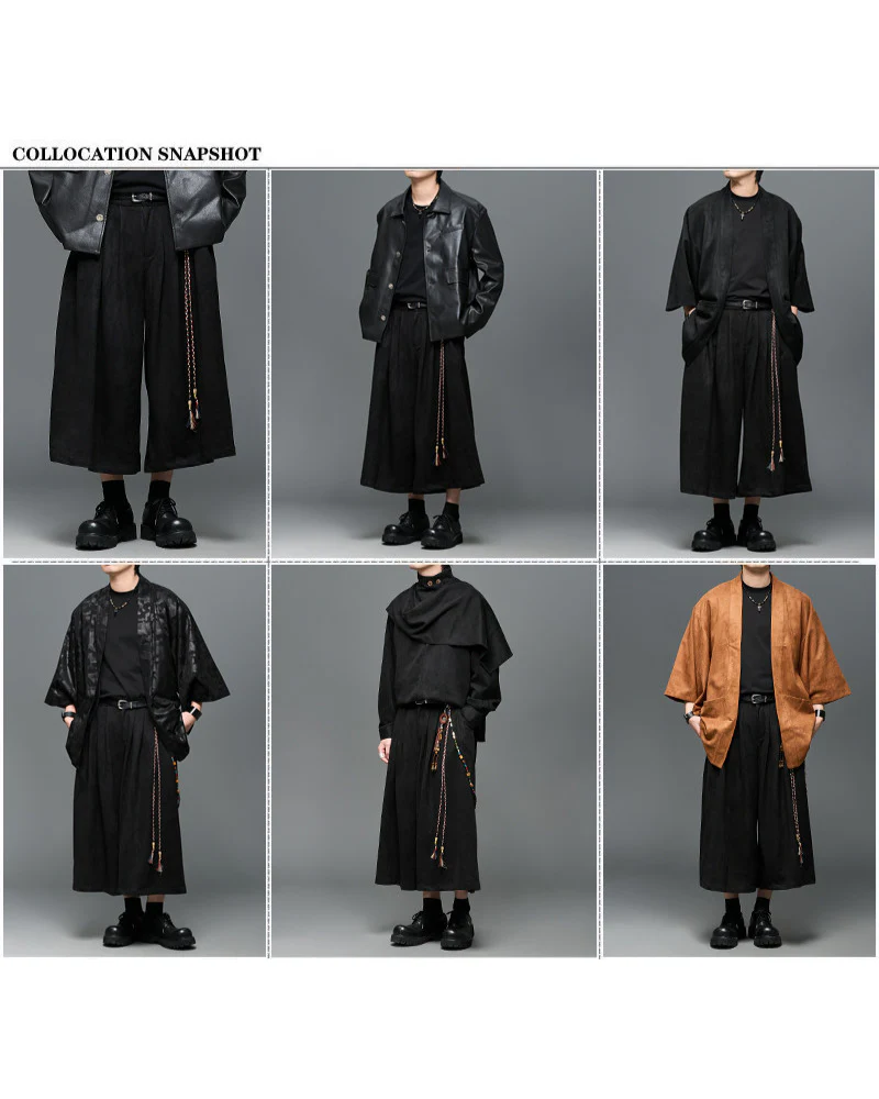 Modern Urban Edge Wide-leg Crop Hakama Pants - Image 9