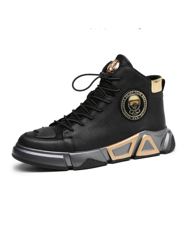 Motorcycle Leather High-top Techwear Sneakers - Image 4