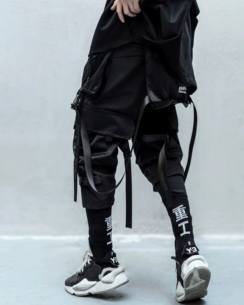 Ninja Techwear Black Multi-Pocket Ribbon Cargo Pants - Image 6