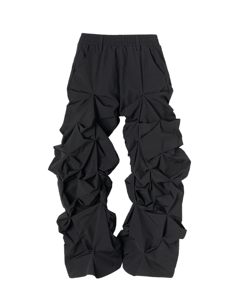Opium Style 3D Sculpted Pleated Black Wide-Leg Pants - Image 2