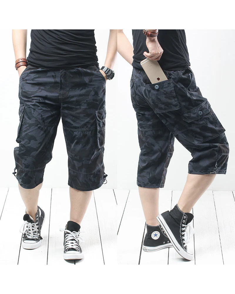 Black Oversize Long Camo Cargo Shorts - Image 5