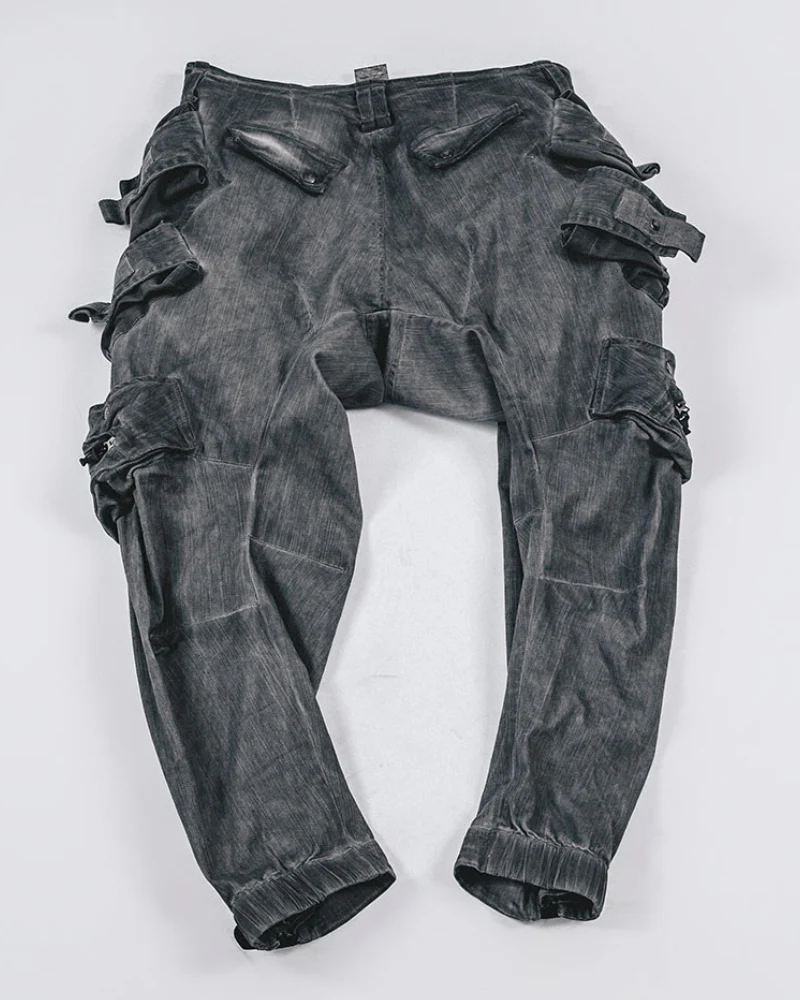 Post-Apocalyptic Dark-Wash Multi-Pocket Cargo Pants - Image 6