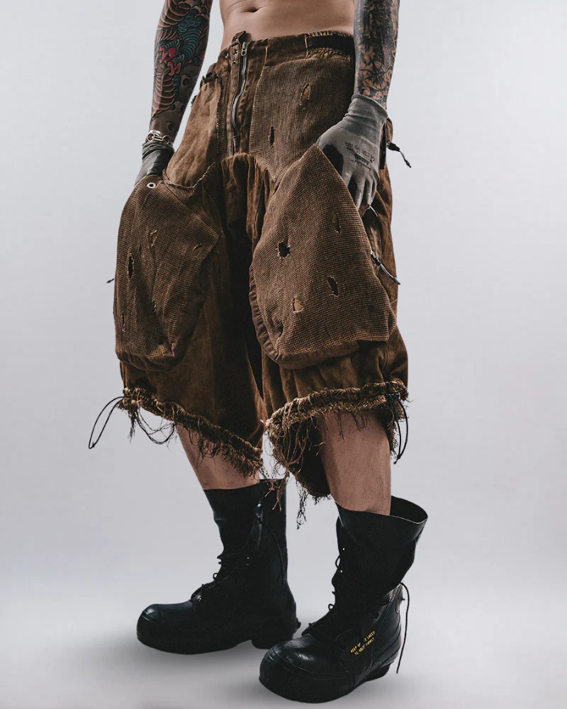 Post-Apocalyptic Distressed Mesh Drop Crotch Shorts - Image 3