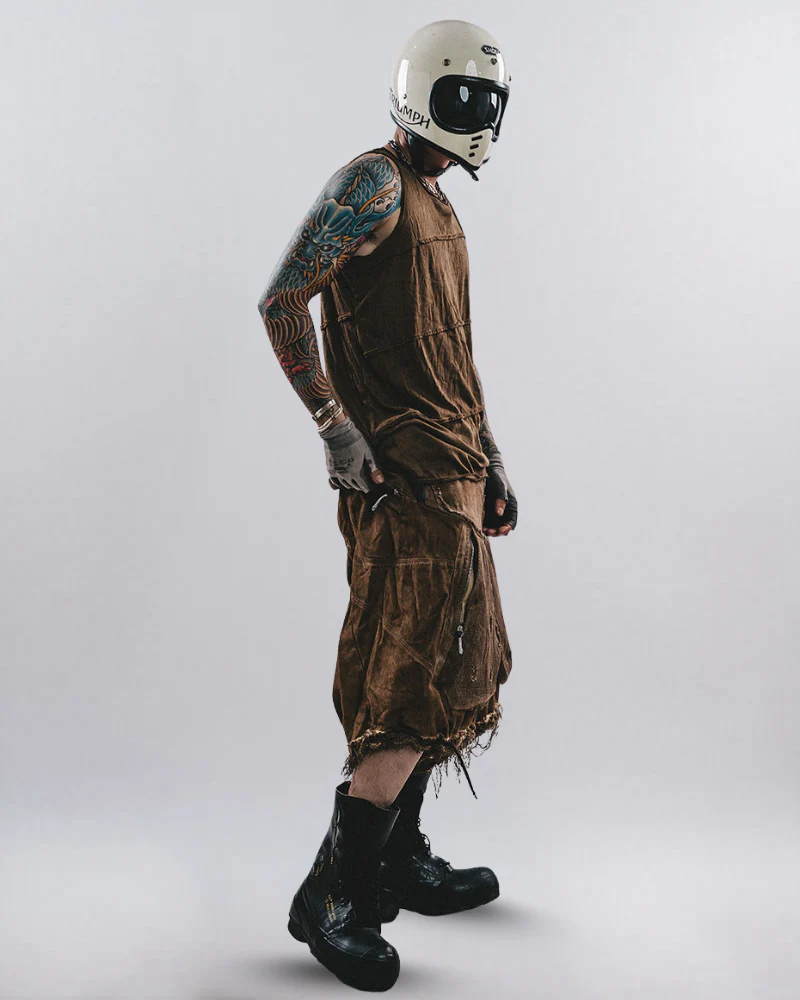 Post-Apocalyptic Distressed Mesh Drop Crotch Shorts - Image 7